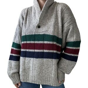 Vintage 1990s Eddie Bauer Mens Striped Wool Cowl Neck Chunky Sweater XL
